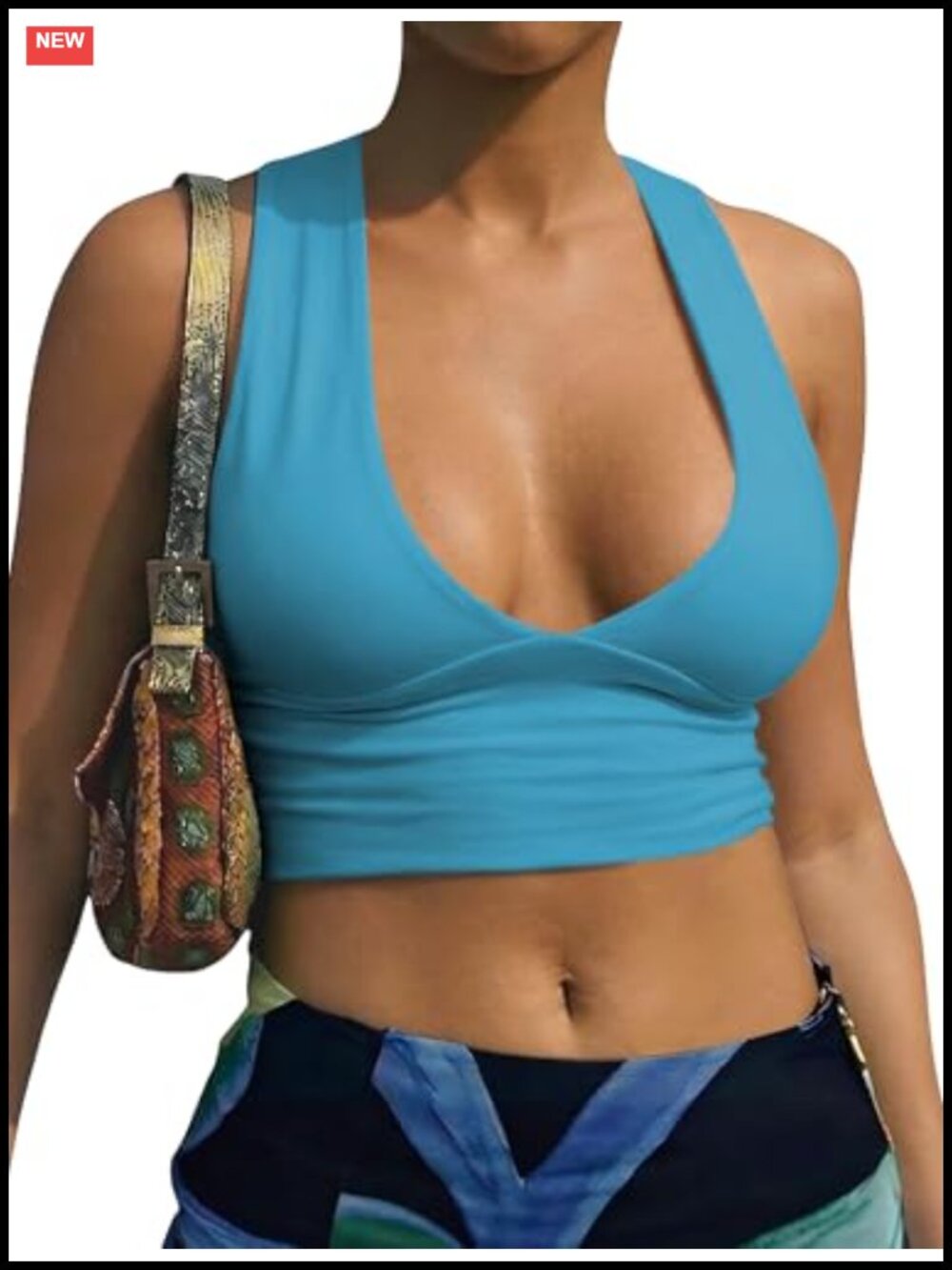 Women's Deep V Neck Back Cutout Racerback Crop Tank Top
